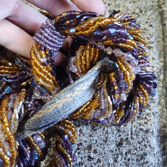 Napkin Ring Holders Beaded Purple Gold Boho Elegant - Picture 8 of 9